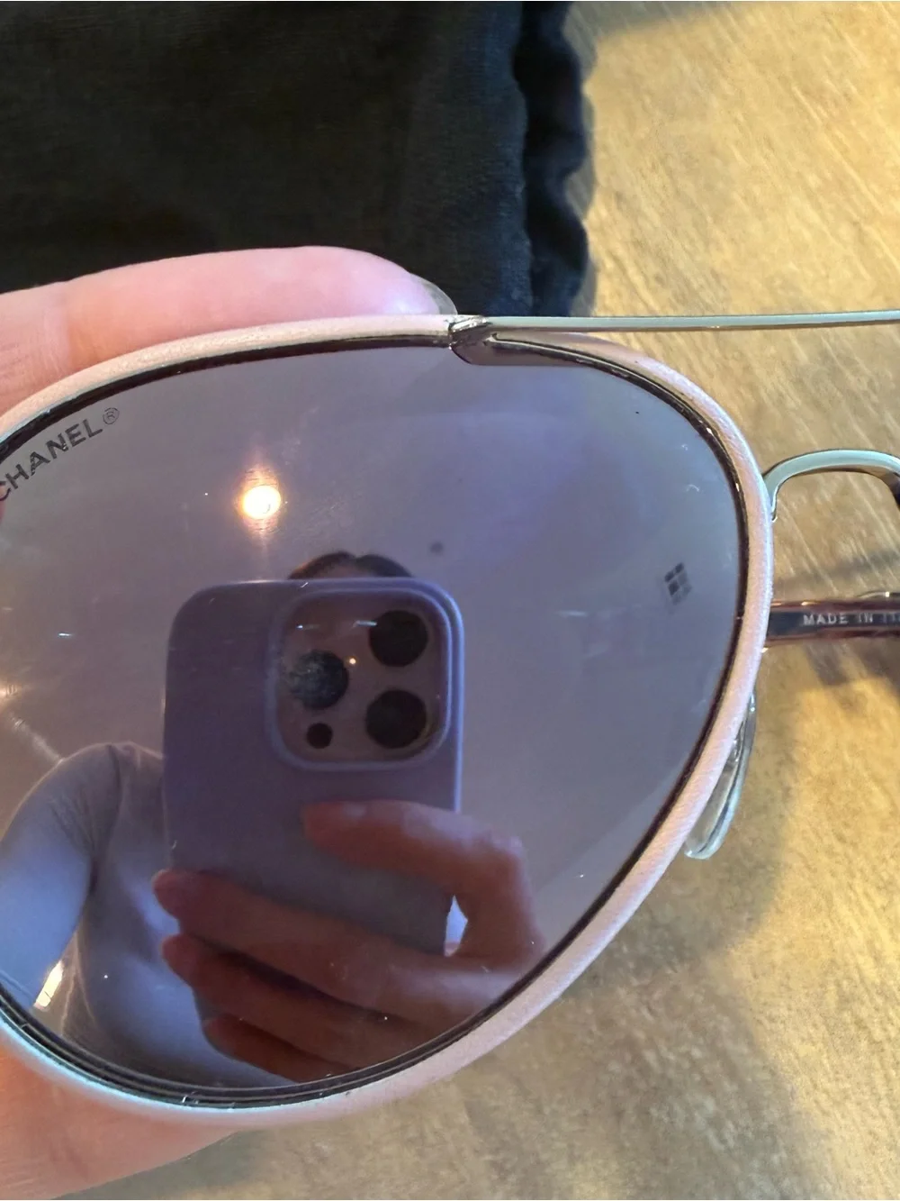 Chanel Light Pink Metal Polarized Pilot Winter Aviator Sunglasses